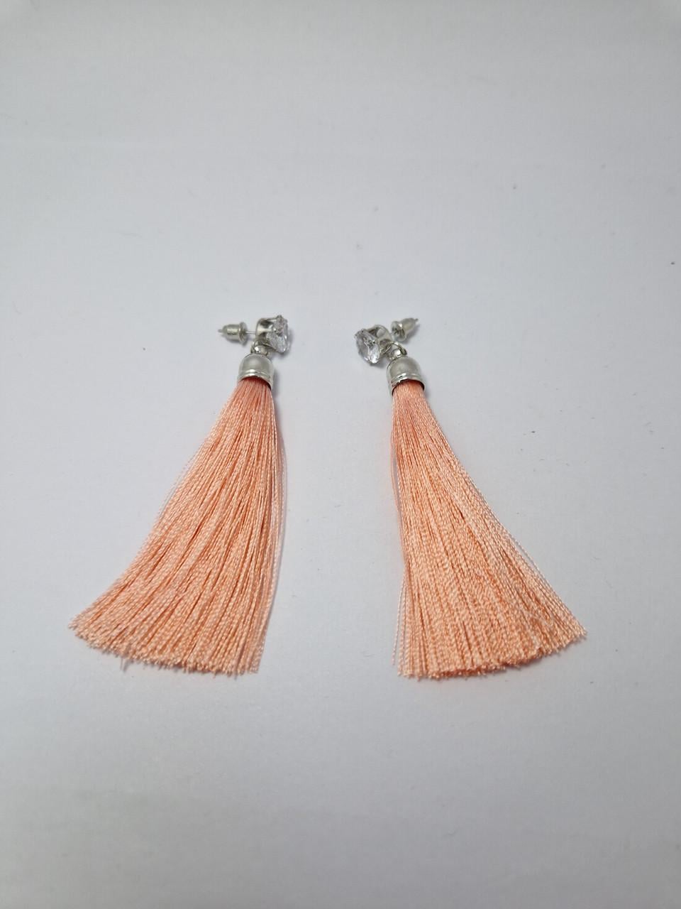 Серьги кисточки металл серебряный 7,5 см Розовый