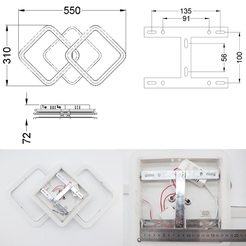 Люстра світлодіодна MOKA 3S 62 Вт 550x310x72 мм Білий - фото 5