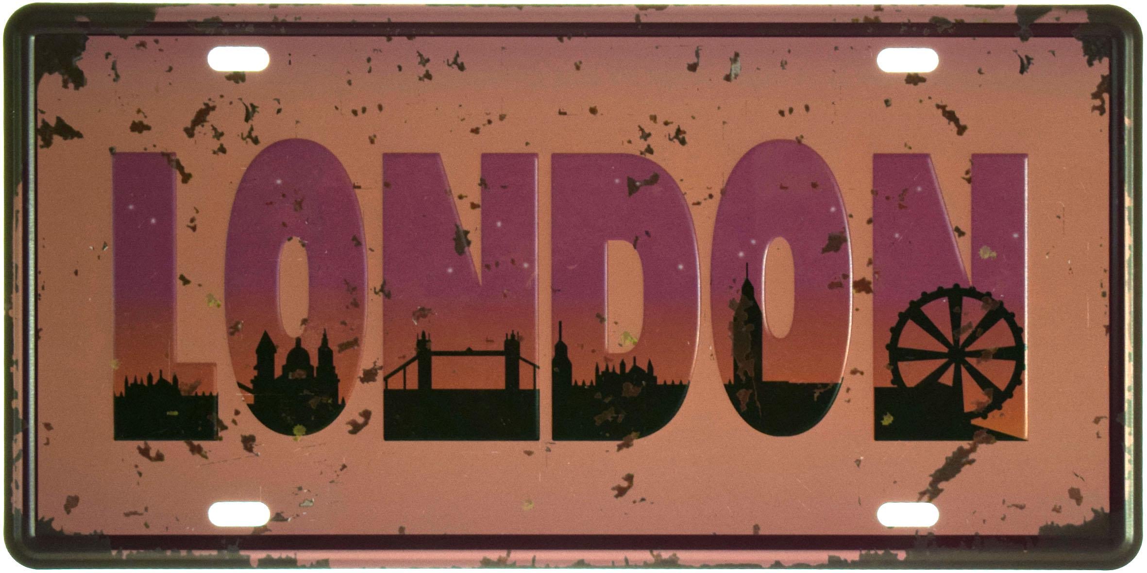 Табличка металлическая London Pink 15x30 см