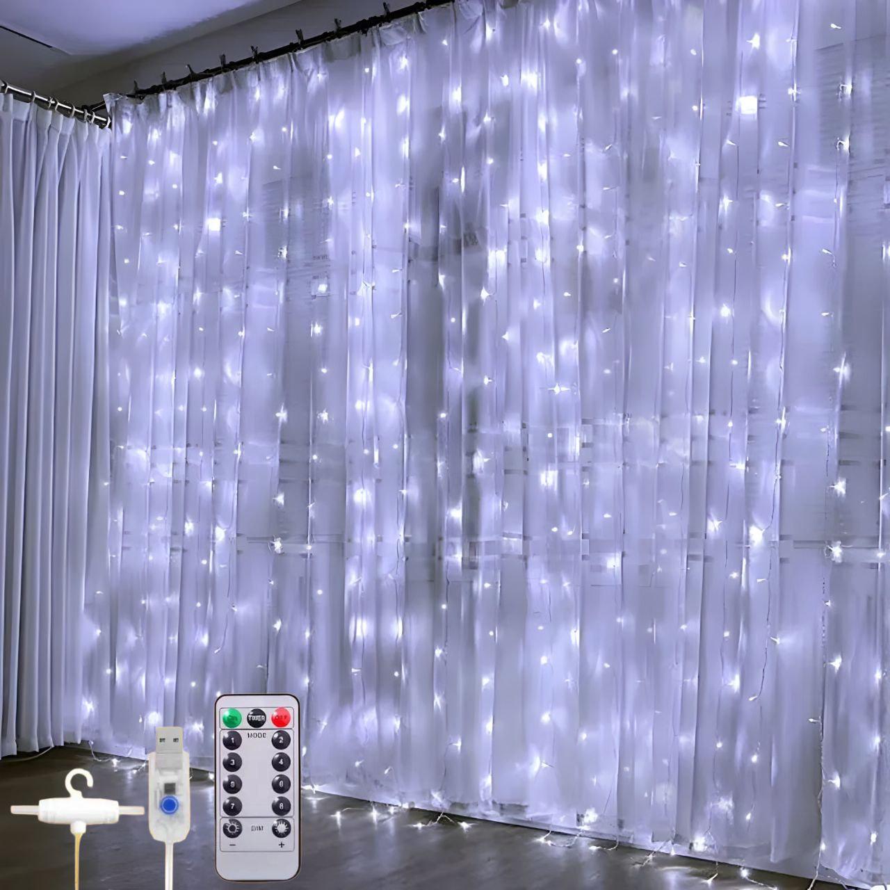Гірлянда-штора 8268/GR USB 3×2 м 200 LED з пультом Біле світло (31097812)