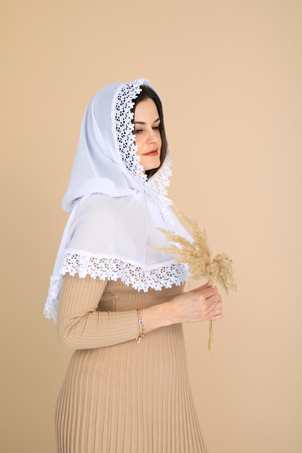 Палантин для храма на голову 80x120 см Белый (п016) - фото 9 Палантин для храма на голову 80x120 см Белый (п016) - фото 9