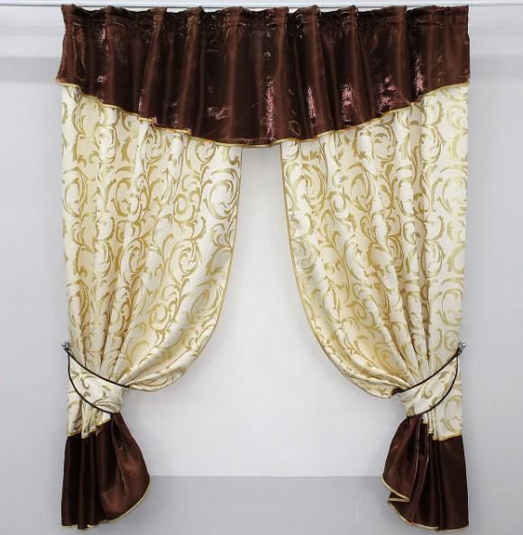 Шторки на кухню/балкон с ламбрекеном 270х170 см Золотистый/Венге (073к)