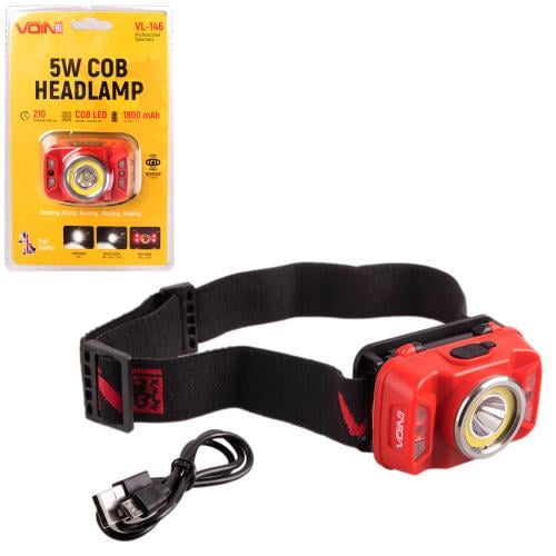 Фонарь налобный Voin VL-146 5W-COB+W/R+5W XPE/1800mAh/регулировка/сенсор (VL-146)