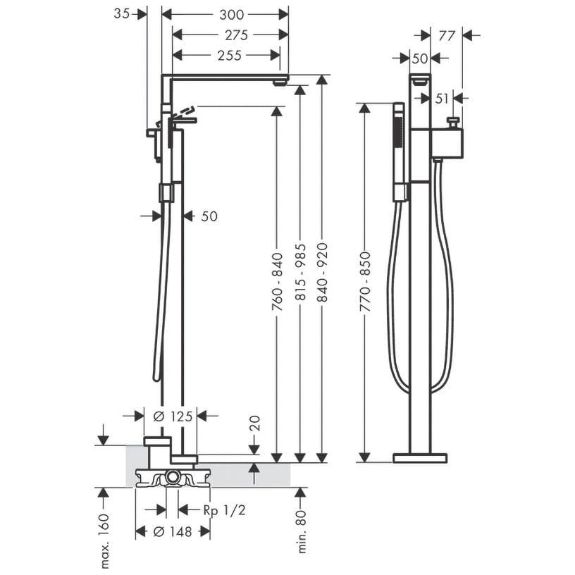 Cмеситель для ванны Hansgrohe AXOR Edge 46440000 напольный Хром (152596) - фото 2