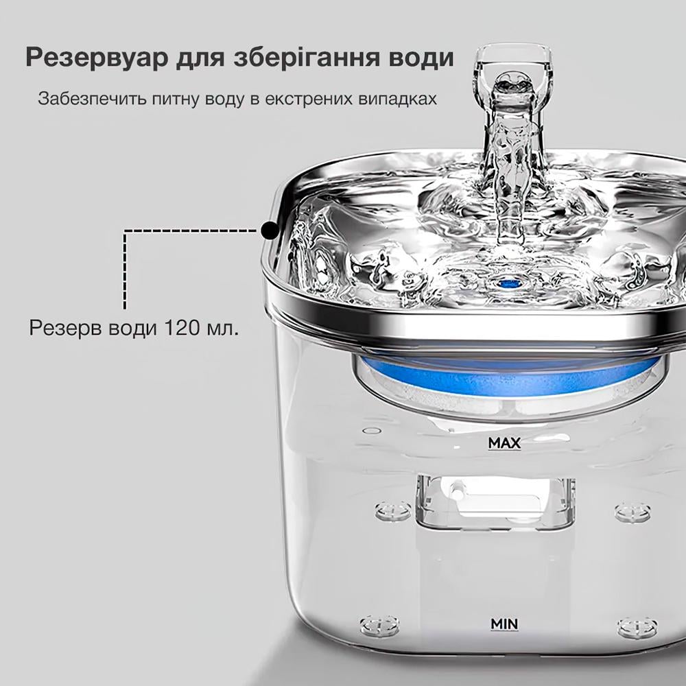 Питьевой фонтан для кошек и собак NPET WF040 2 л с фильтром и стальным поддоном Прозрачный (00865) - фото 3 Питьевой фонтан для кошек и собак NPET WF040 2 л с фильтром и стальным поддоном Прозрачный (00865) - фото 3
