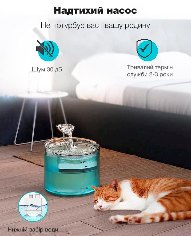 Питьевой фонтан для кошек и собак NPET WF100 с фильтром 1,6 л Синий (00879) - фото 4 Питьевой фонтан для кошек и собак NPET WF100 с фильтром 1,6 л Синий (00879) - фото 4