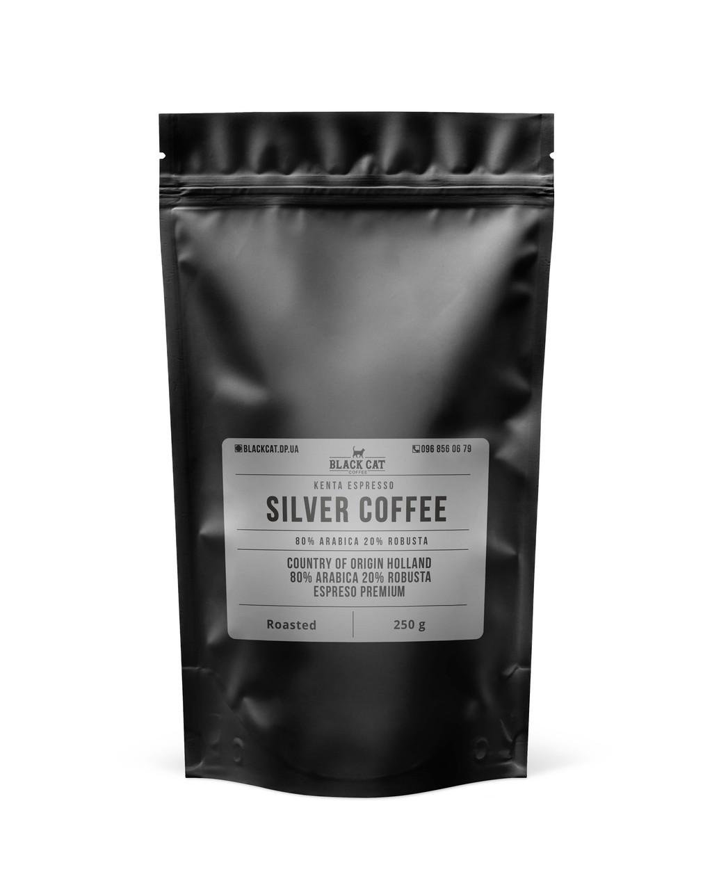 Кофе в зернах с горчинкой Black Cat Silver 80% арабики/20% робусты 250 г - фото 1 Кофе в зернах с горчинкой Black Cat Silver 80% арабики/20% робусты 250 г - фото 1