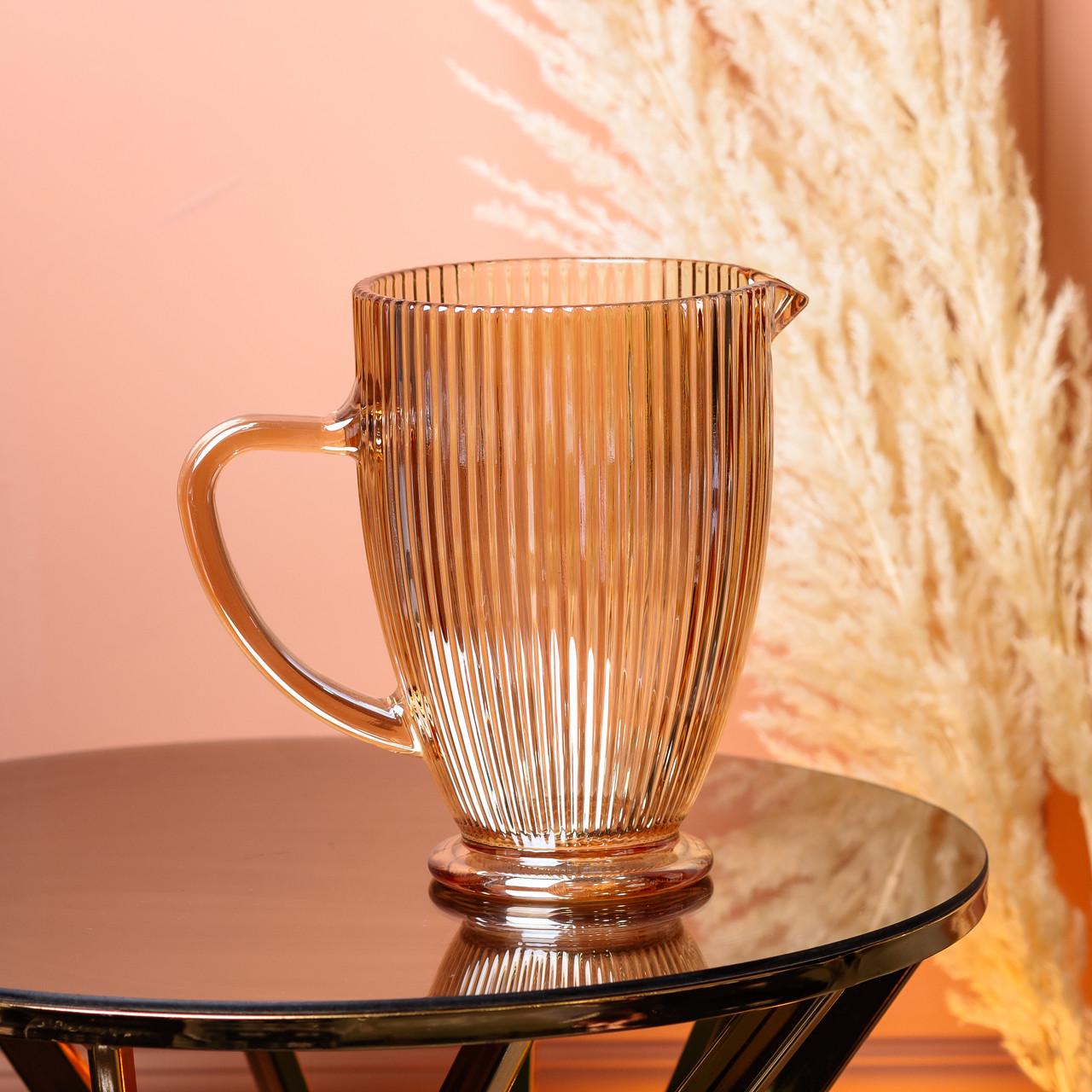 Кувшин для напитков ребристый с толстого стекла 1,2 л Янтарный (3229) - фото 2 Кувшин для напитков ребристый с толстого стекла 1,2 л Янтарный (3229) - фото 2