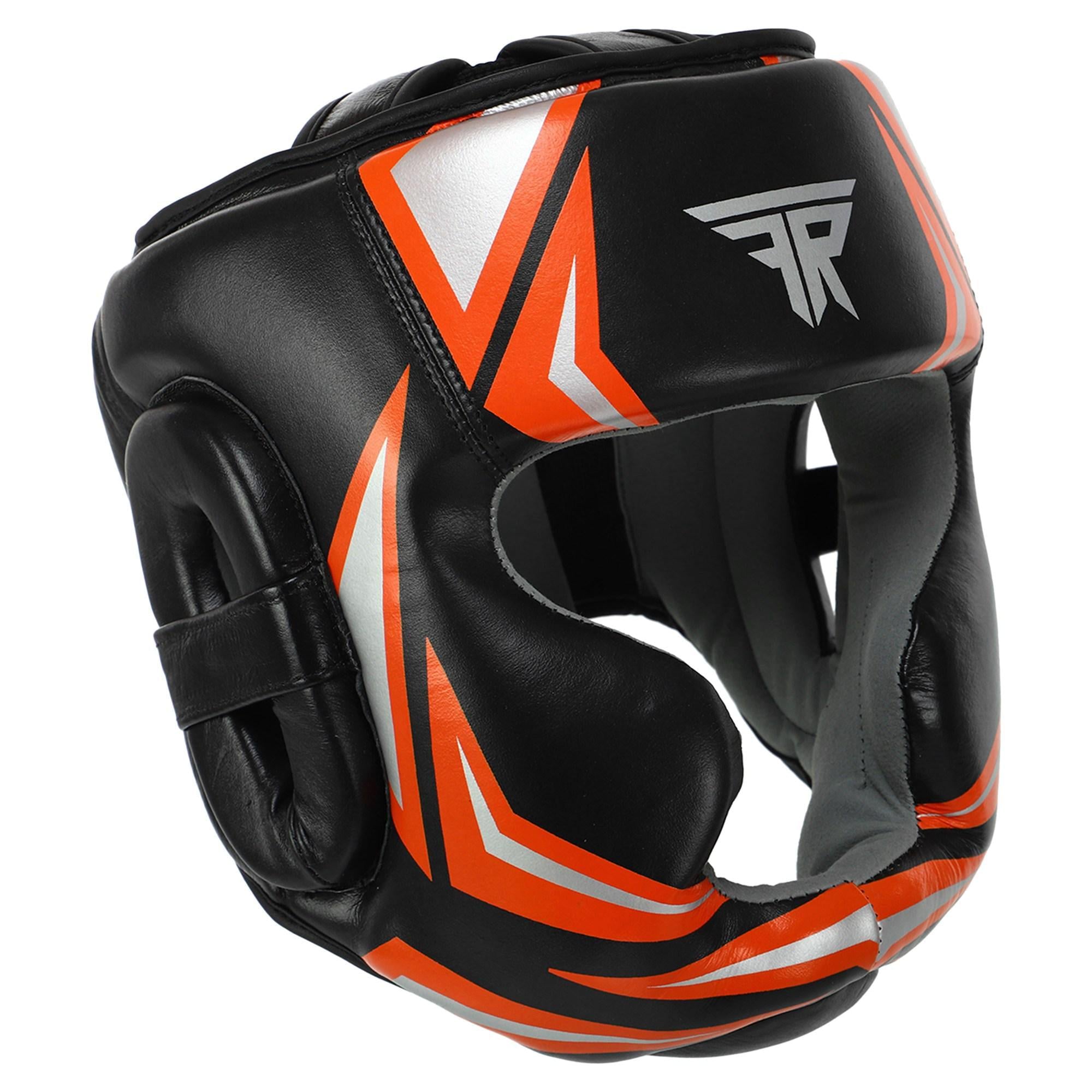 Шолом боксерський з повним захистом FISTRAGE COMBAT шкіряний S Чорно-помаранчевий (33229191)