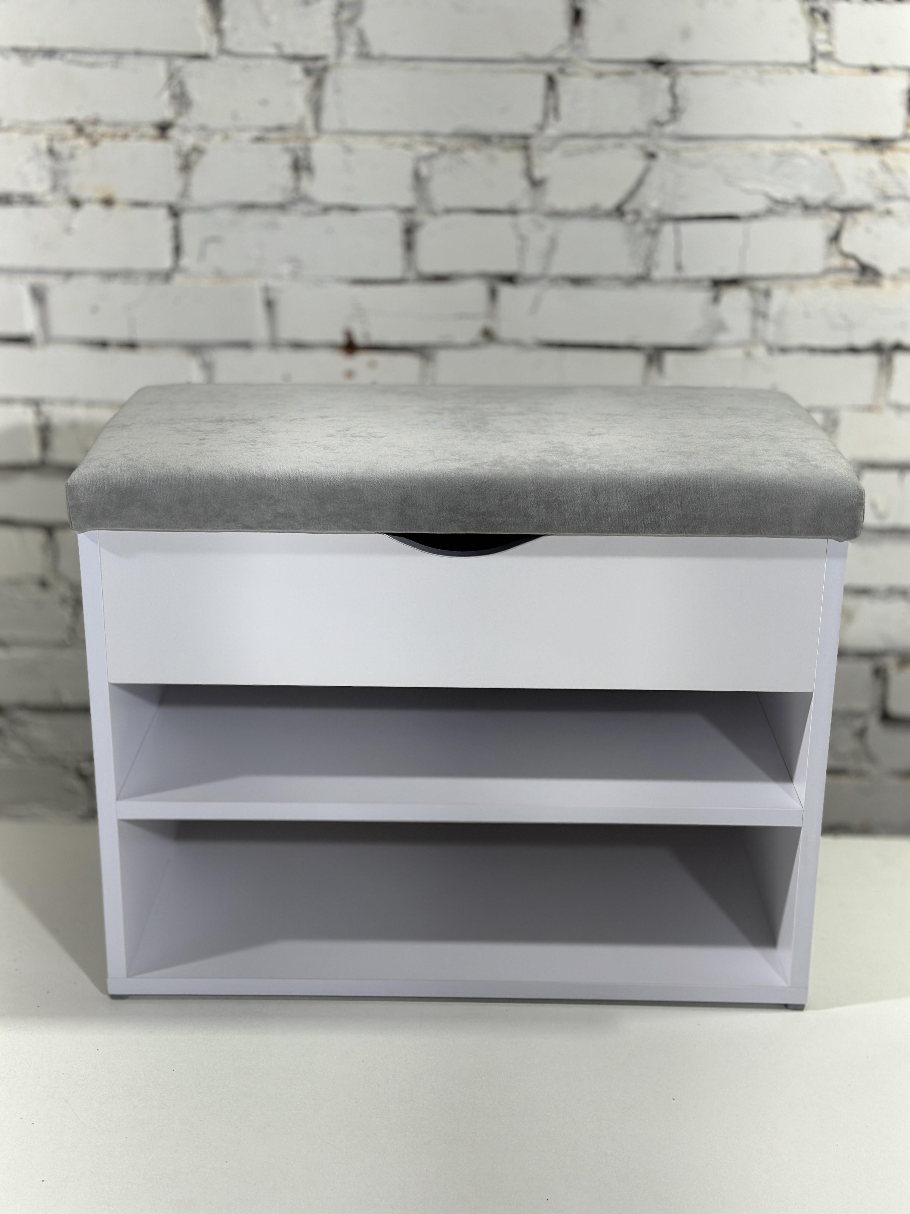 Тумба для обуви ДСП/ткань 30х60х45 см Белый/Свет серая - фото 3