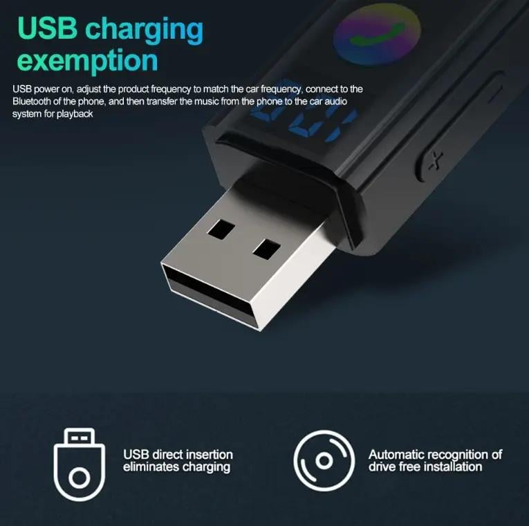 Адаптер для авто Bluetooth 5.3 USB/AUX Black (27457303) - фото 6