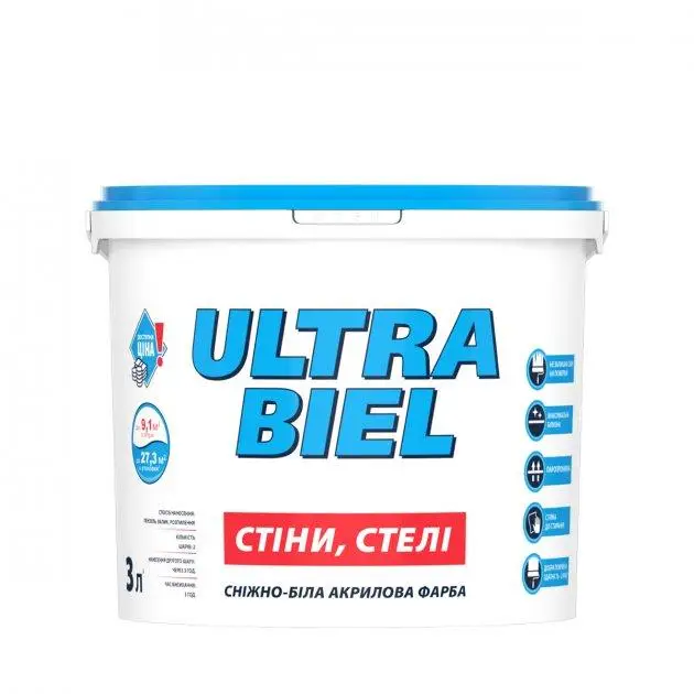 Фарба інтер'єрна акрилова Sniezka Ultra Biel 3 л Сніжно-білий (28716219) - фото 1