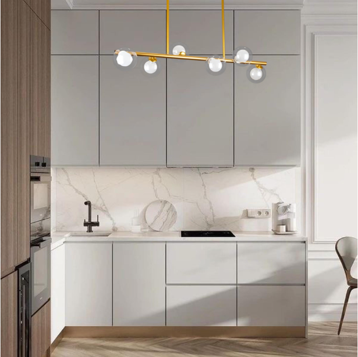 Люстра довга на 6 ламп з подвійними кулями Золотий (61-J2023-6 BRONZE+CLWH) - фото 2 Люстра довга на 6 ламп з подвійними кулями Золотий (61-J2023-6 BRONZE+CLWH) - фото 2