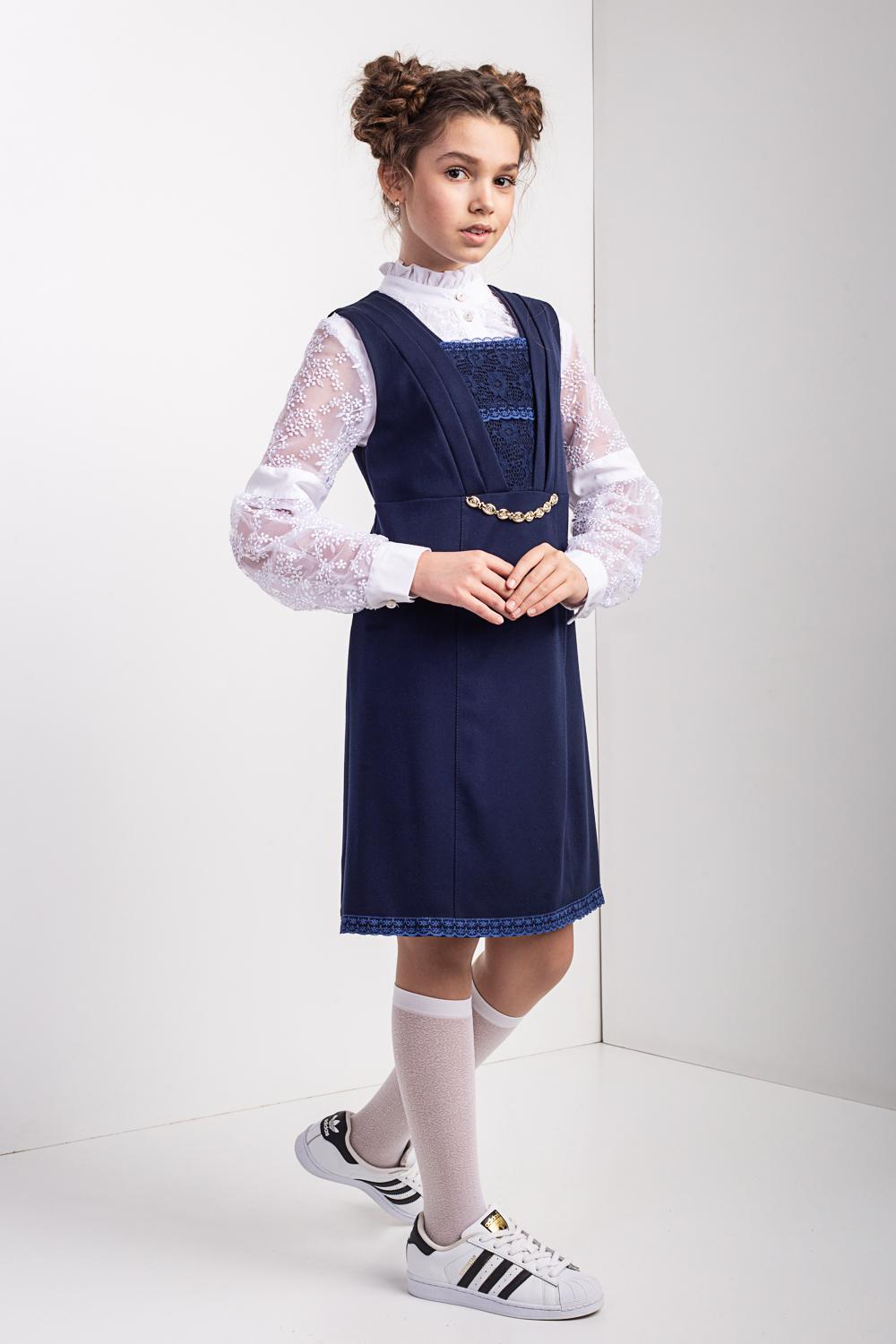 Школьный сарафан Diва 51501 на девочку подростка с кружевом 158 см Темно-синий Школьный сарафан Diва 51501 на девочку подростка с кружевом 158 см Темно-синий