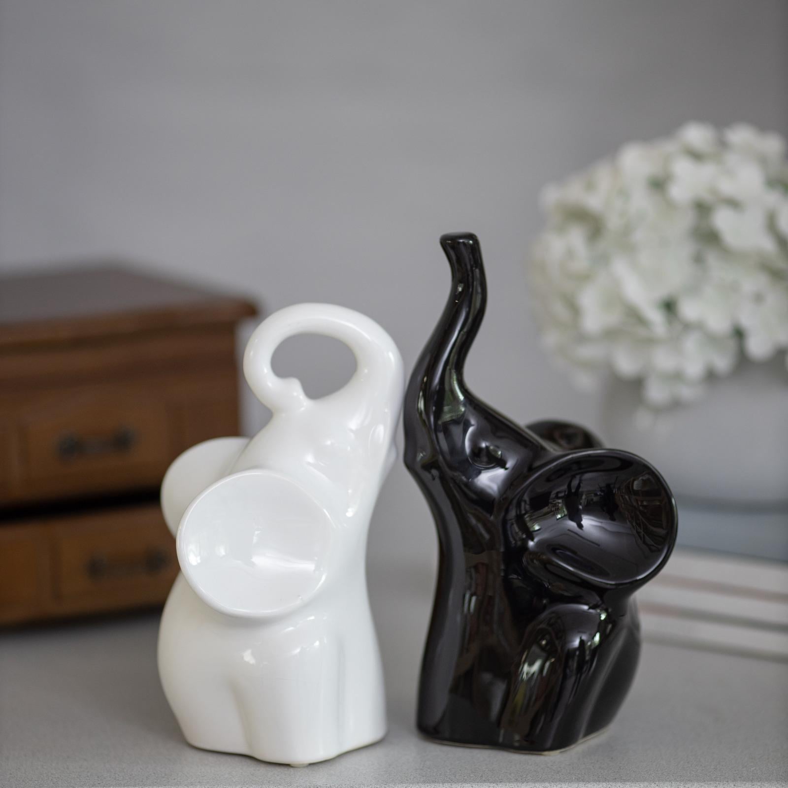 Статуэтка Гранд Презент 1200 В13 Пара слонов керамика 23 см Белый с черным (16429)