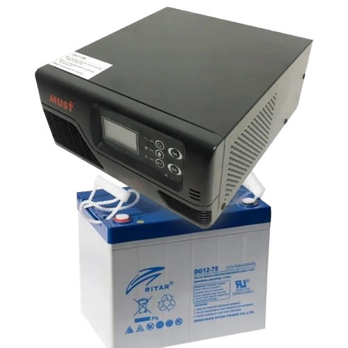 Источник бесперебойного питания с аккумулятором Must EP20-R600W и Ritar DG12-75 12 75 Ah 600 Вт с чистой синусоидой (30492747)
