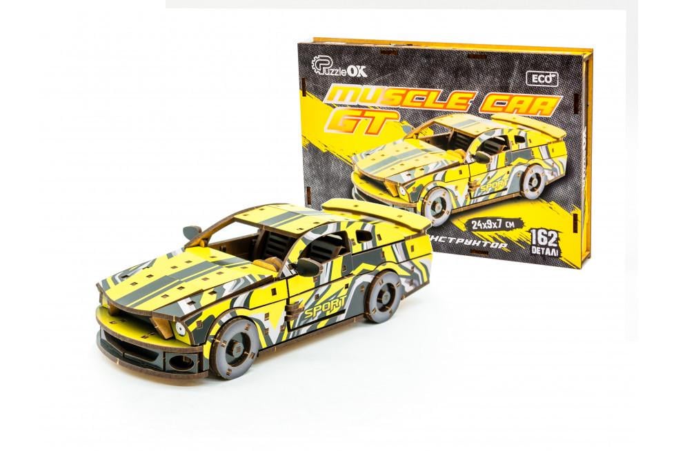 Пазл из дерева механический 3D PuzzleOK Ford Mustang GT 162 детали Желтый