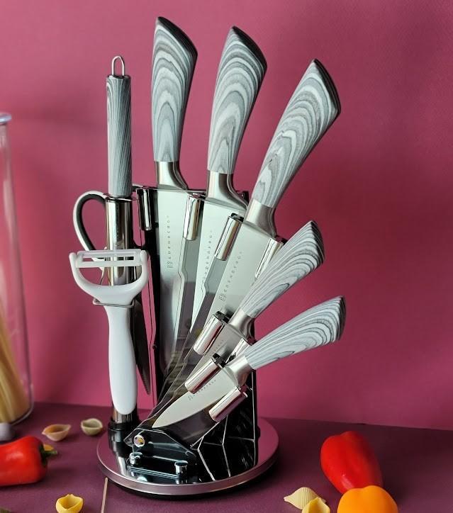 Набор кухонных ножей Edenberg из нержавеющей стали на подставке 9 пр. Серый (EB-913) - фото 2
