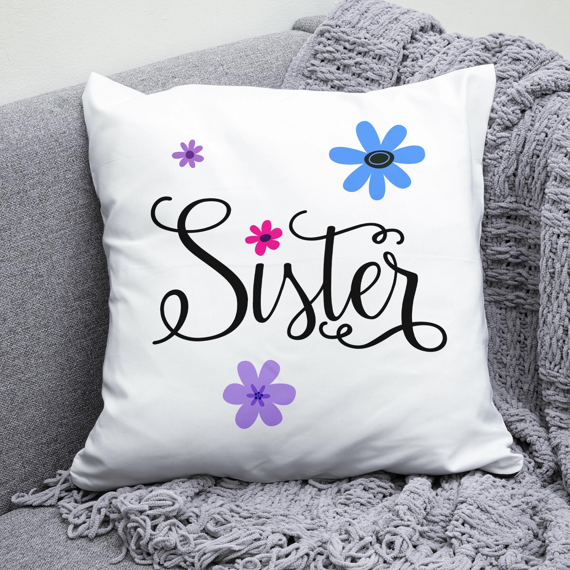 Плюшевая подушка квадрат с принтом "Sister"