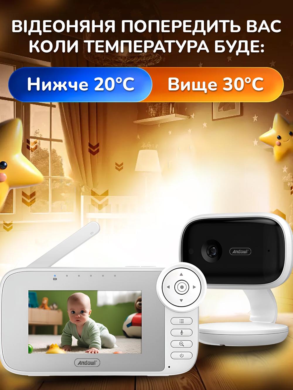 Відеоняня бездротова радіоняня з двостороннім зв'язком Andowl Q-A009X1 4,5" Білий (1987af99) - фото 9