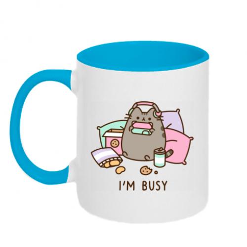 Чашка керамическая двухцветная Pusheen I'm Busy 320 мл Белый/Голубой (13422439-33-184714)