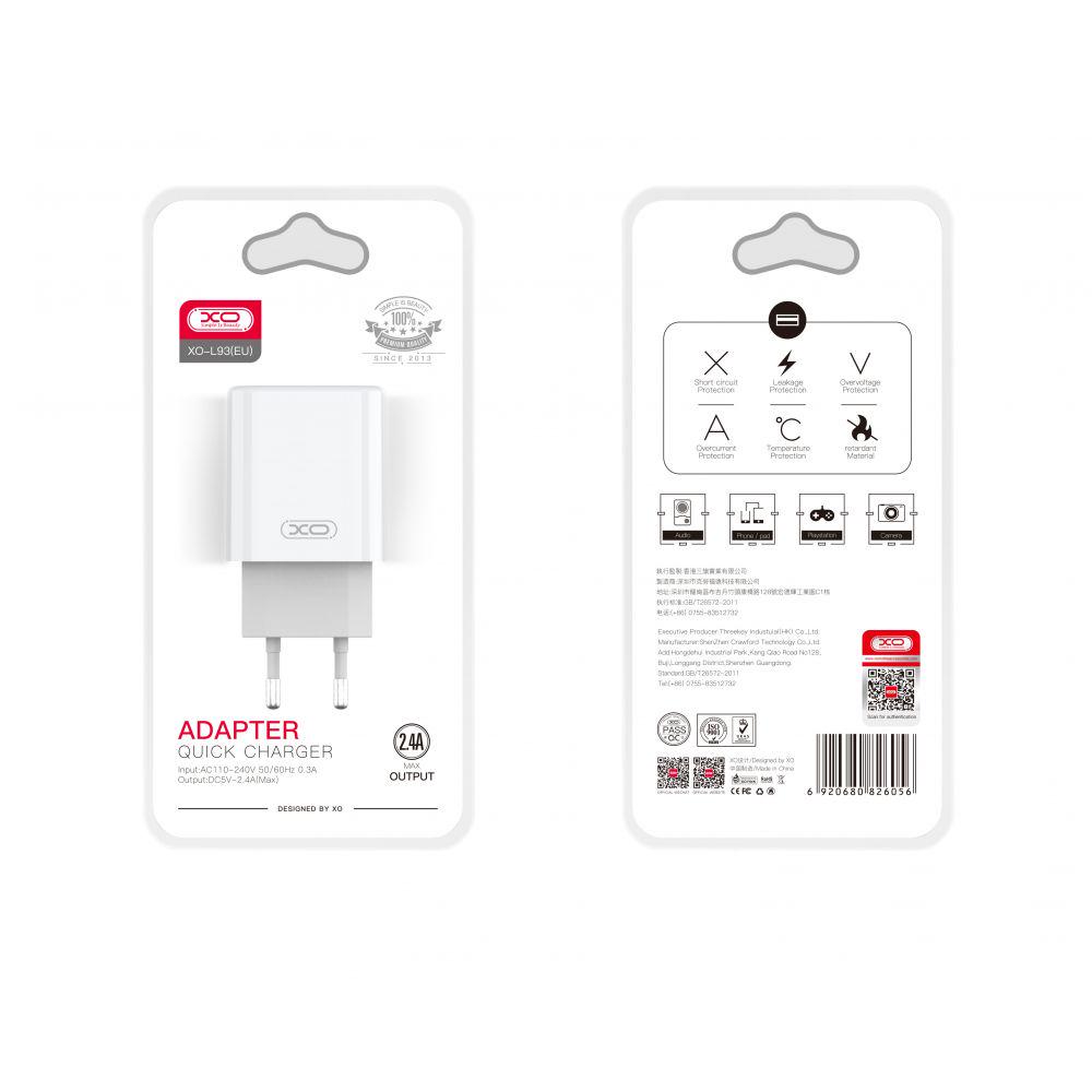 Сетевое зарядное устройство Xo L93 1USB/2,4A MicroUSB White - фото 2