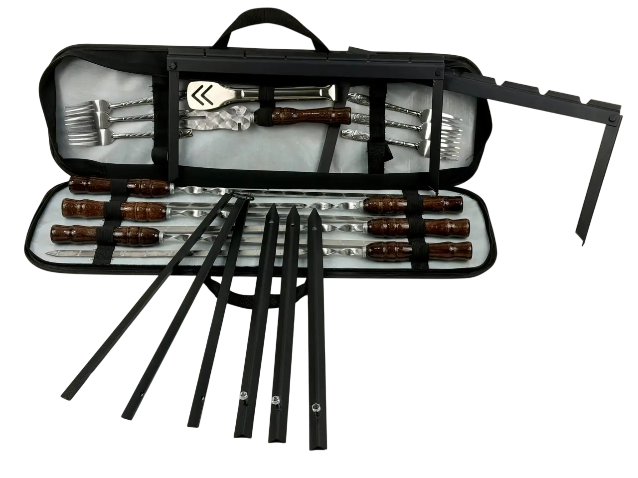Набор шампуров в чехле GrillMaster Планшет Классик NB-2236 с триногой для котла и мангалом 16 пред. Коричневый (10-164-NB-2236)