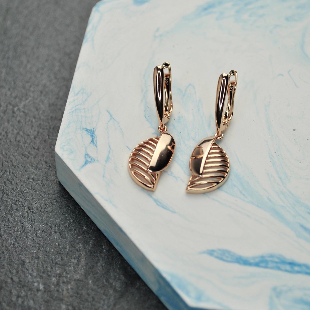 Сережки с листиком медицинская сталь позолота (x034)