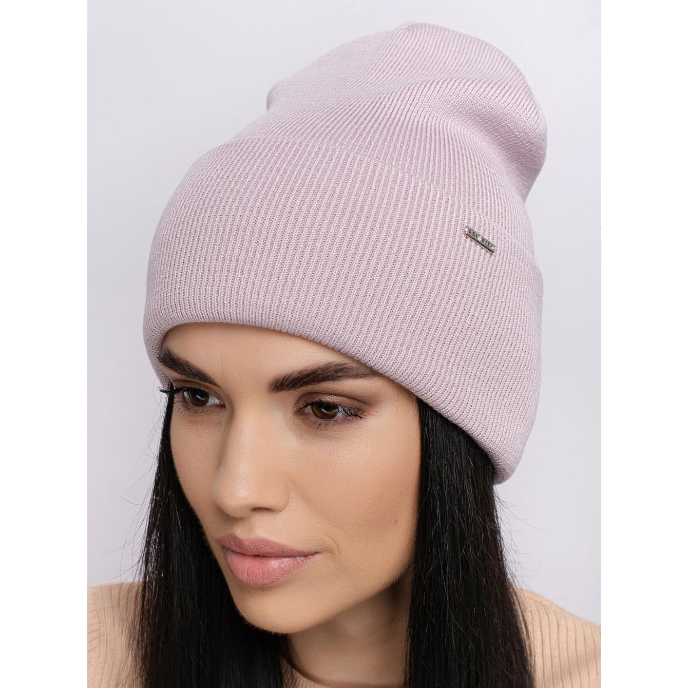 Шапка женская Leks ДОМИНО двойная с подворотом мелкой вязки One size Светло-лиловый (155149)