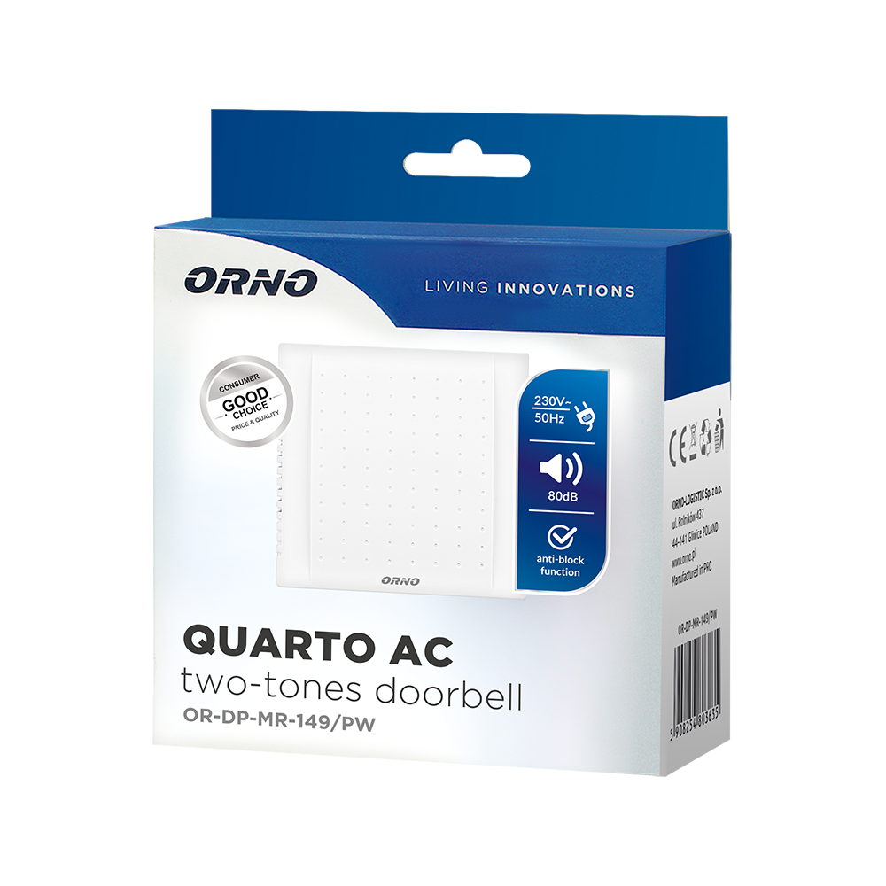 Звонок ORNO QUARTO AC OR-DP-MR-149/PW 2 тоновый Снежно-белый - фото 2