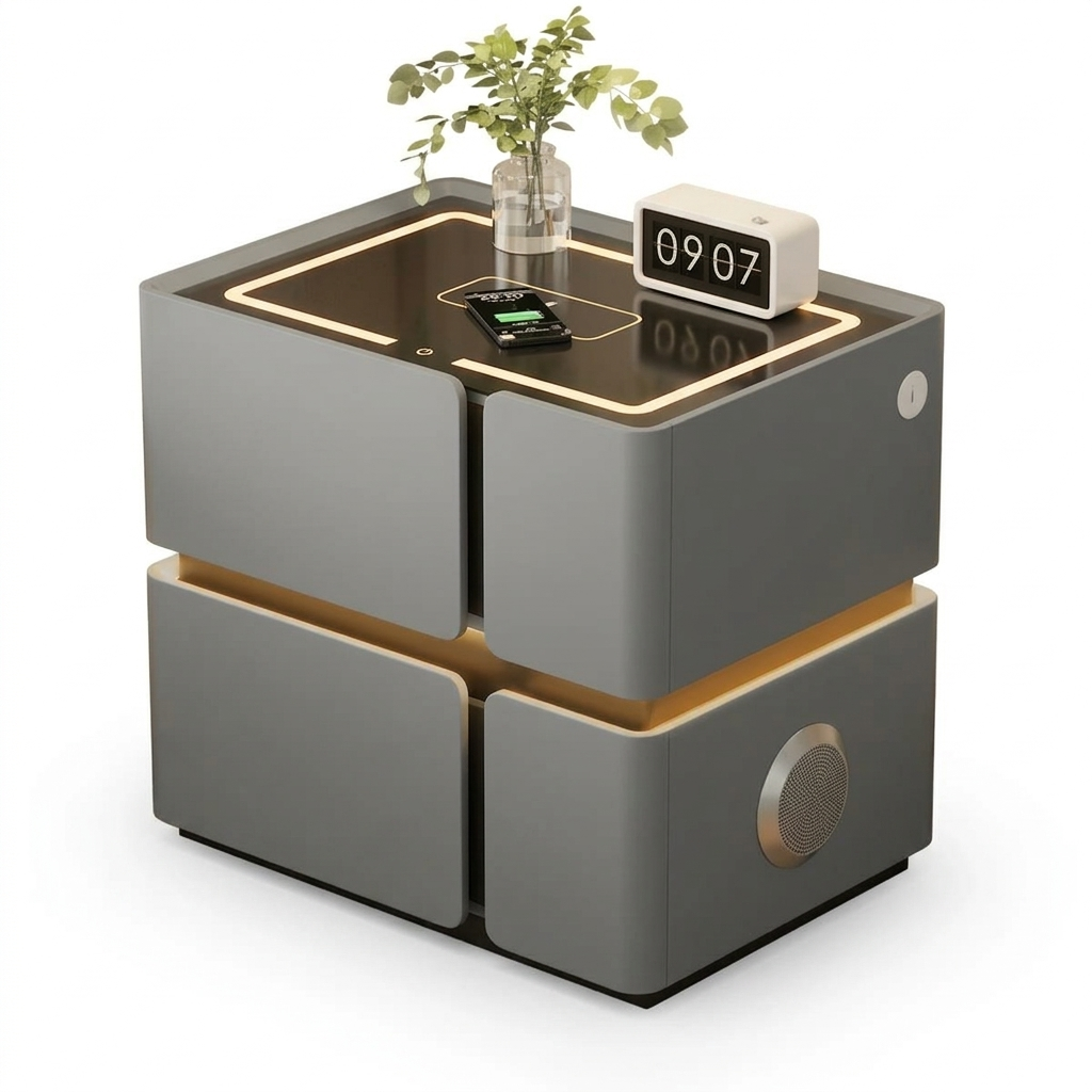 Тумба прикроватная смарт SZXF01 из экокожи с сенсорной LED-подсветкой/USB/зарядкой/Bluetooth колонкой 50х40х48 см Серый (33085052)
