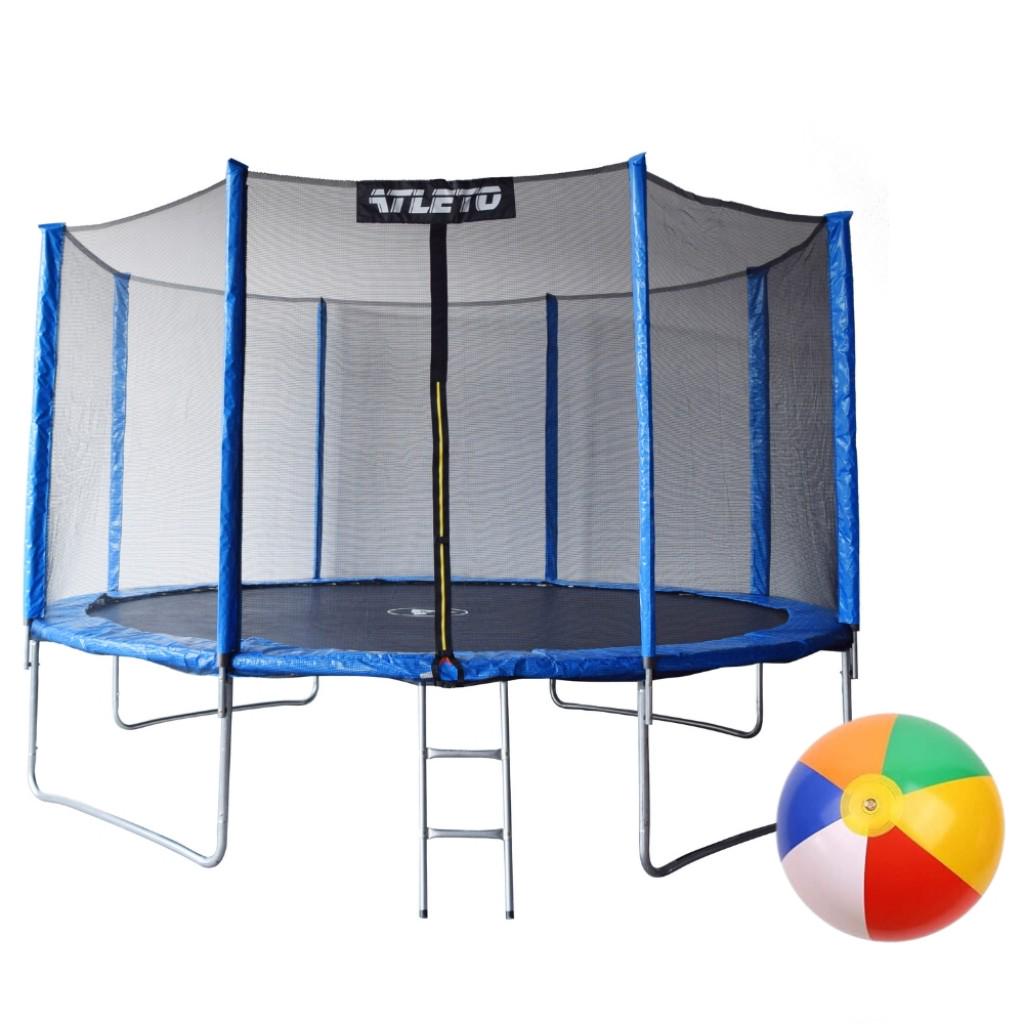 Батут дитячий Atleto з сіткою та драбинкою 404 см Синій з м'ячиком (4240046312)