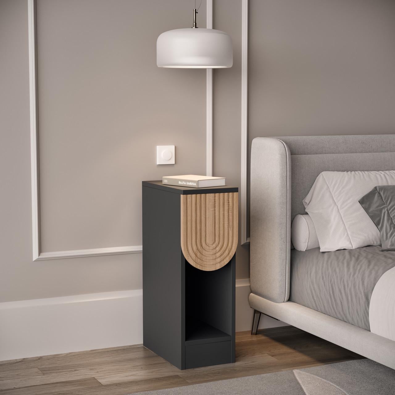 Тумба прикроватная узкая T-13 с одним ящиком без ручек 200х350х595 мм Антрацит/Карпатская елка (21995282)