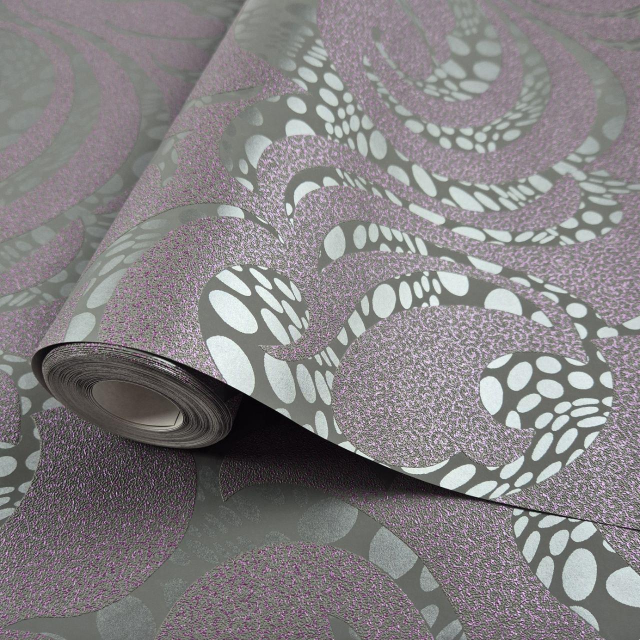 Шпалери вінілові на флізеліні Marburg 55444 з сірим для спальні/вітальні/кабінету 0,53x10,05 м Світло-баклажановий (2785922022)