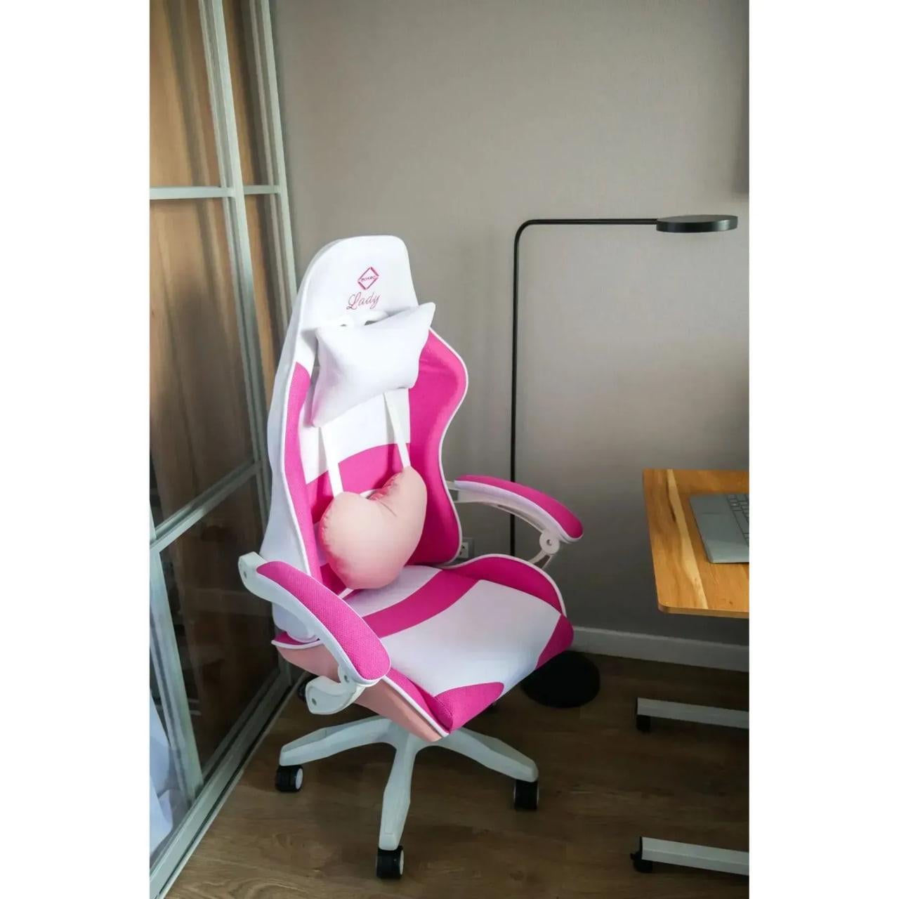 Крісло офісне комп'ютерне Bonro Lady 807 Рожево-білий (21589805) - фото 9