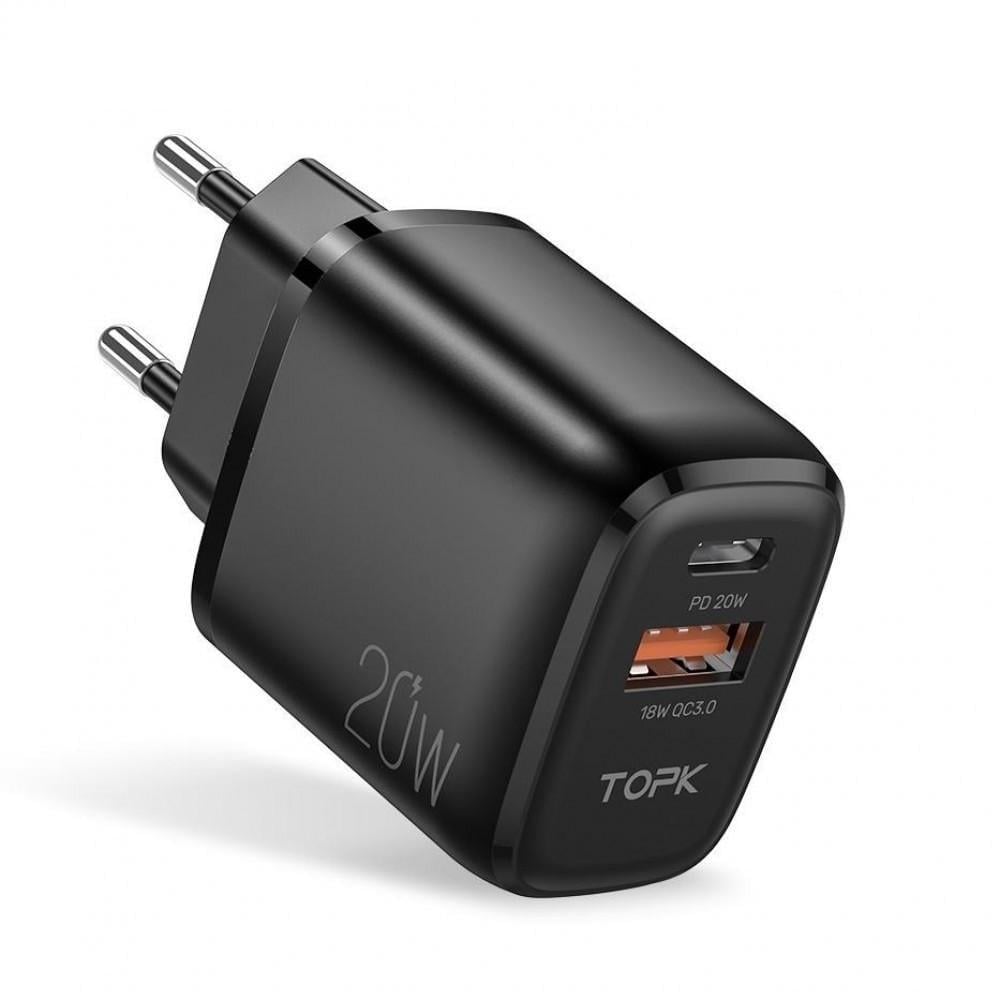 Зарядное устройство сетевое TOPK Type с PD/USB QC3.0 20W (25397281) Зарядное устройство сетевое TOPK Type с PD/USB QC3.0 20W (25397281)