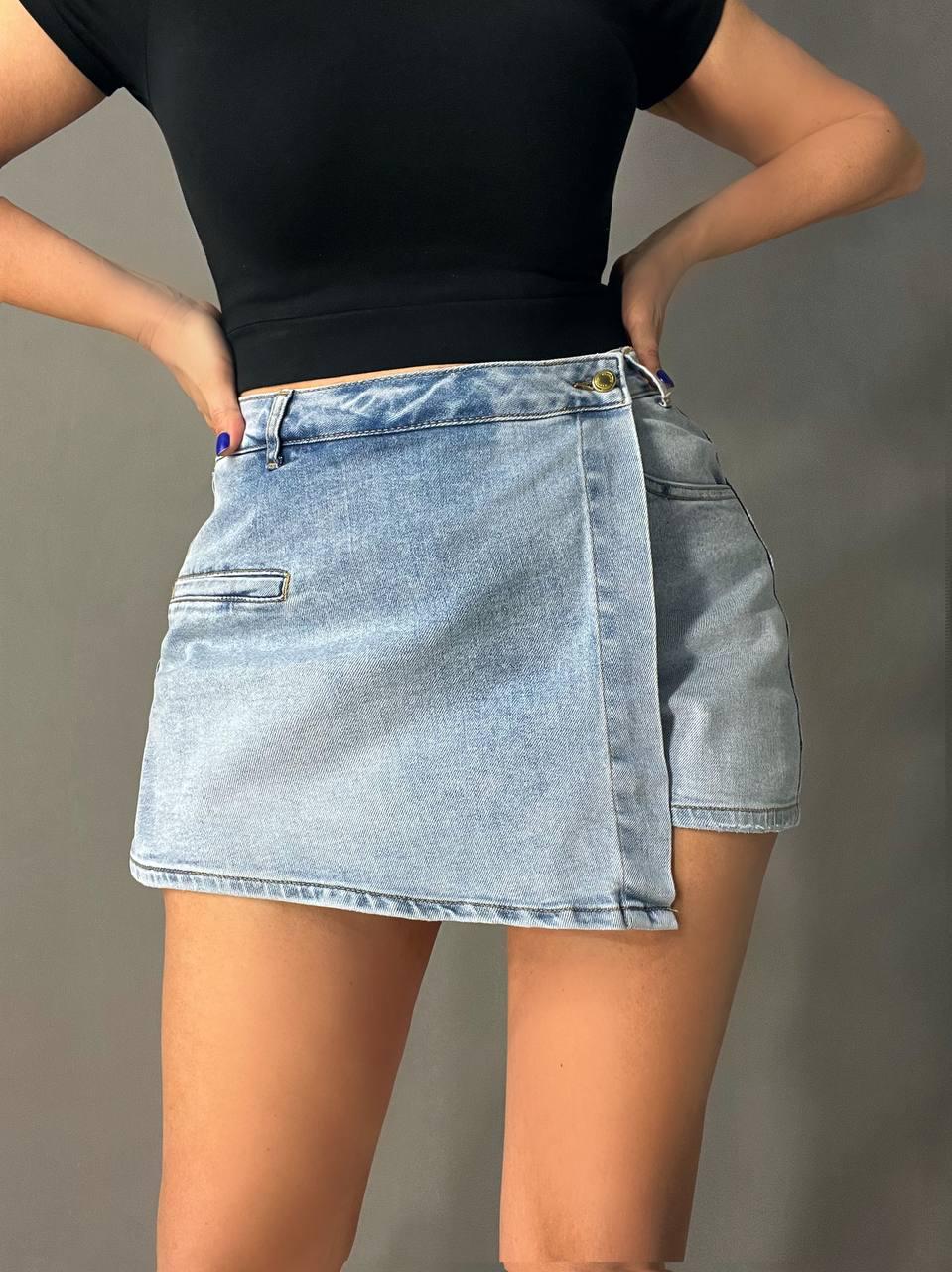 Шорты юбка женские M.Sara 6077 джинсовые короткие L Голубой (4142) - фото 4 Шорты юбка женские M.Sara 6077 джинсовые короткие L Голубой (4142) - фото 4