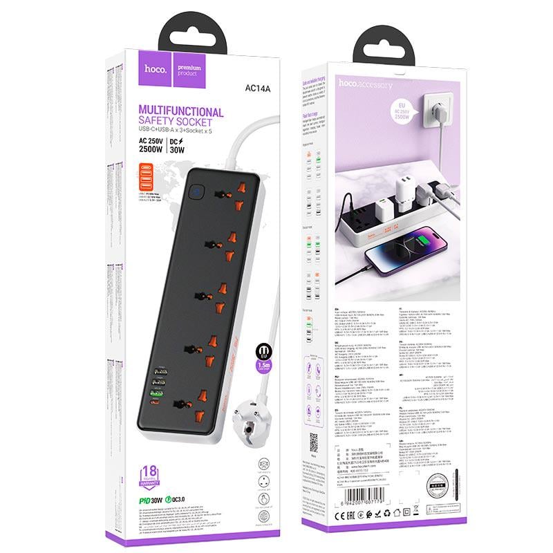 Подовжувач мережевий Hoco Rico AC14A PD/QC 3A/30W Black - фото 4 Подовжувач мережевий Hoco Rico AC14A PD/QC 3A/30W Black - фото 4