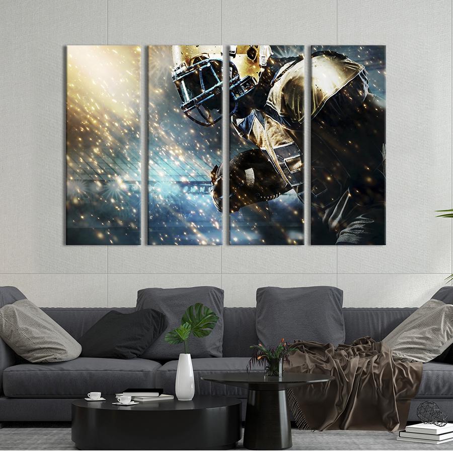Картина модульная из 4 частей Игрок в американский футбол на поле XL 209x133 см (490-41)