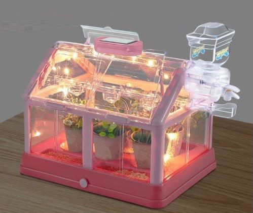 Набор для выращивания растений Мини Теплица с системой полива и солнечными светодиодными лампами Розовый (425/1) - фото 2