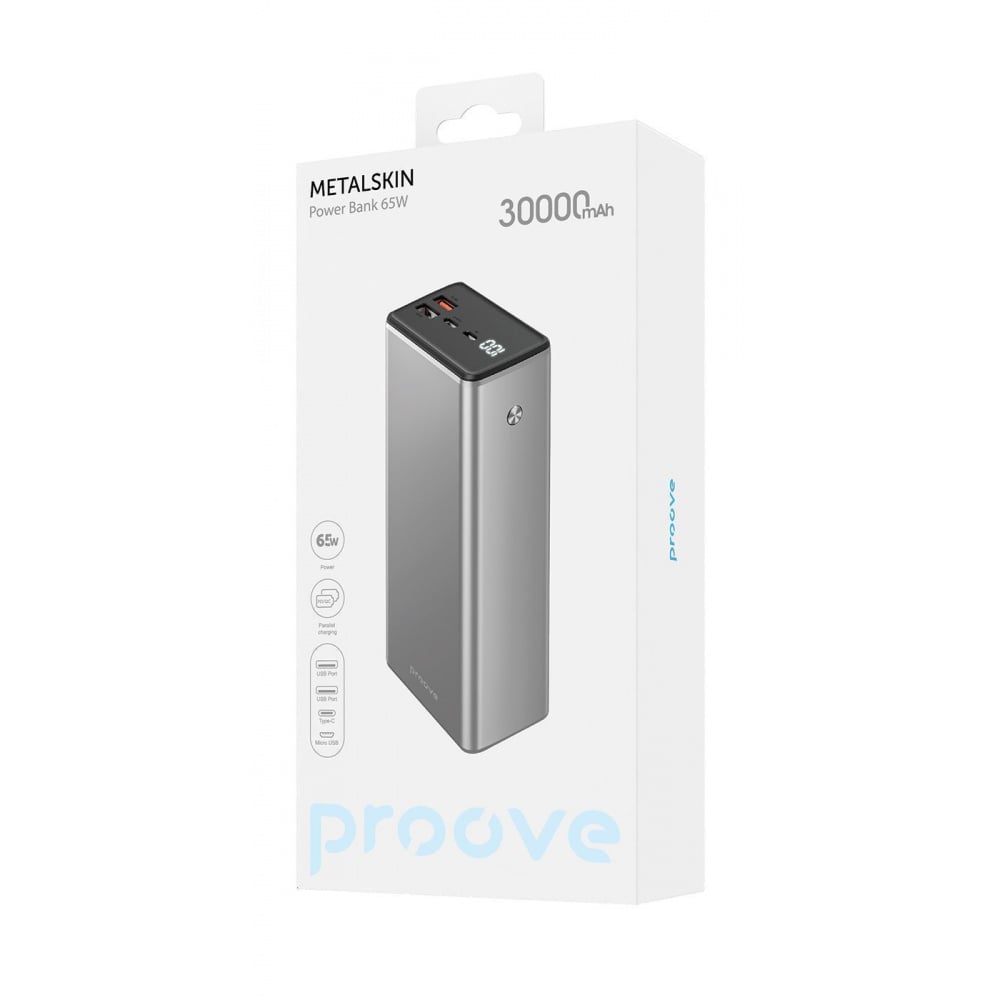 Портативна батарея Proove Metalskin 65 W 30000 mAh Gray Портативна батарея Proove Metalskin 65 W 30000 mAh Gray - фото 2