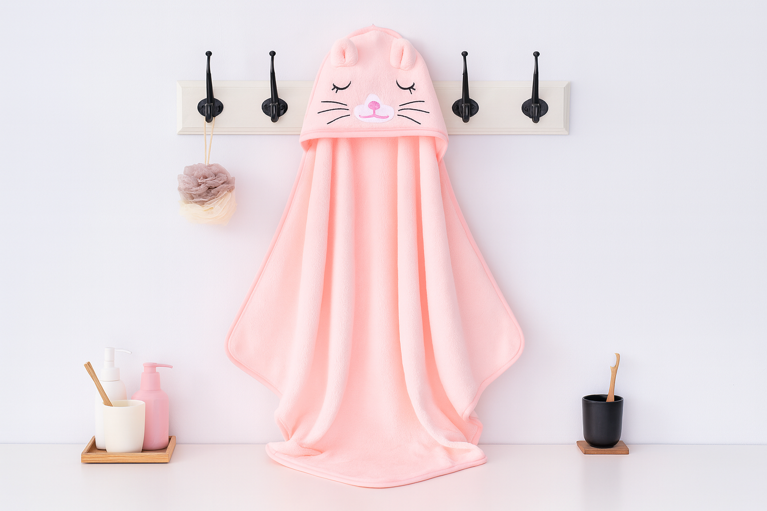 Полотенце-плед детское с капюшоном Котик микрофибра 80х80 см Розовый (DP-796-51/pink)