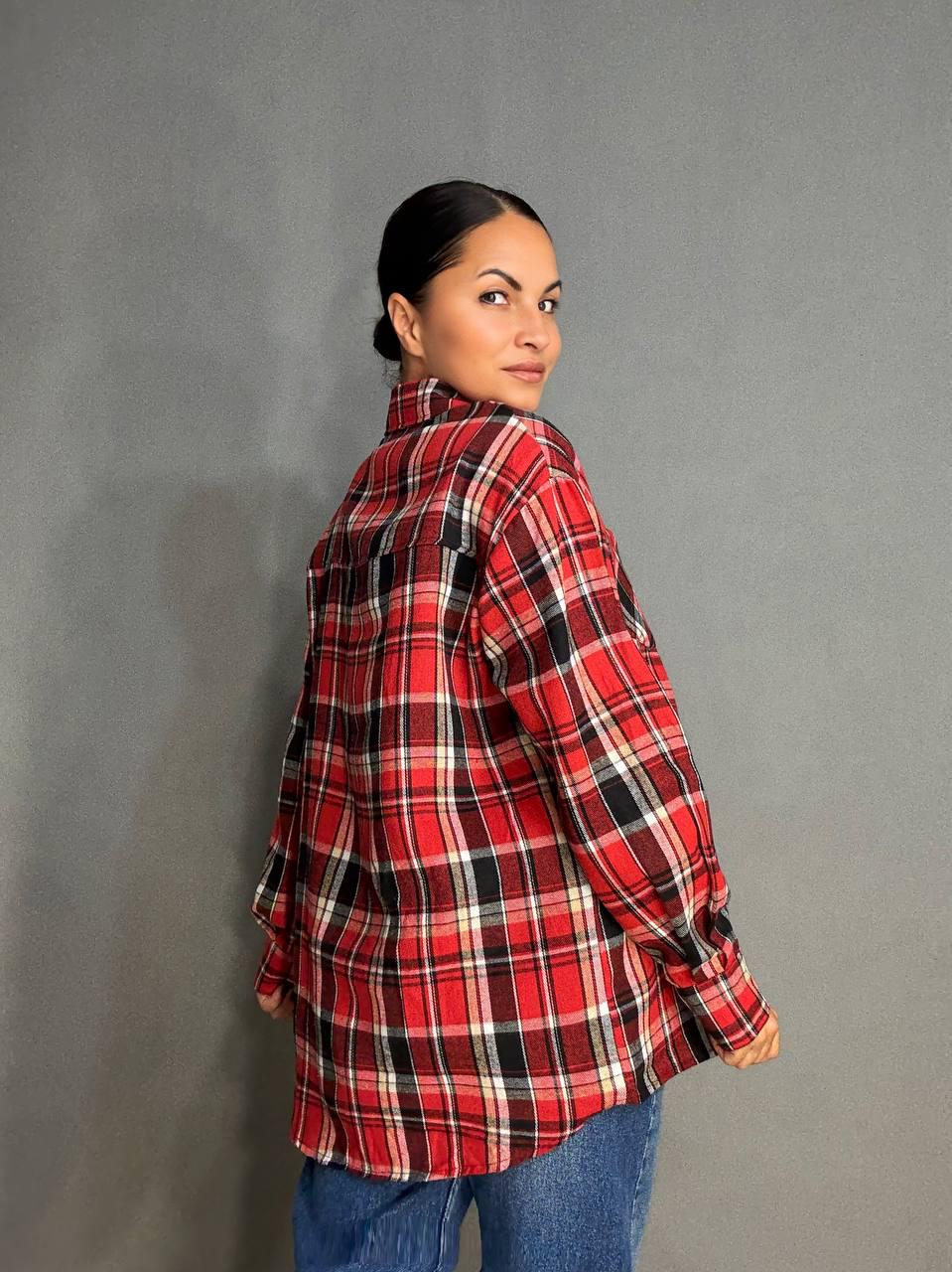 Сорочка жіноча Baoyu 225-1 в клітинку оверсайз фланель OS Червоний (4762) - фото 3