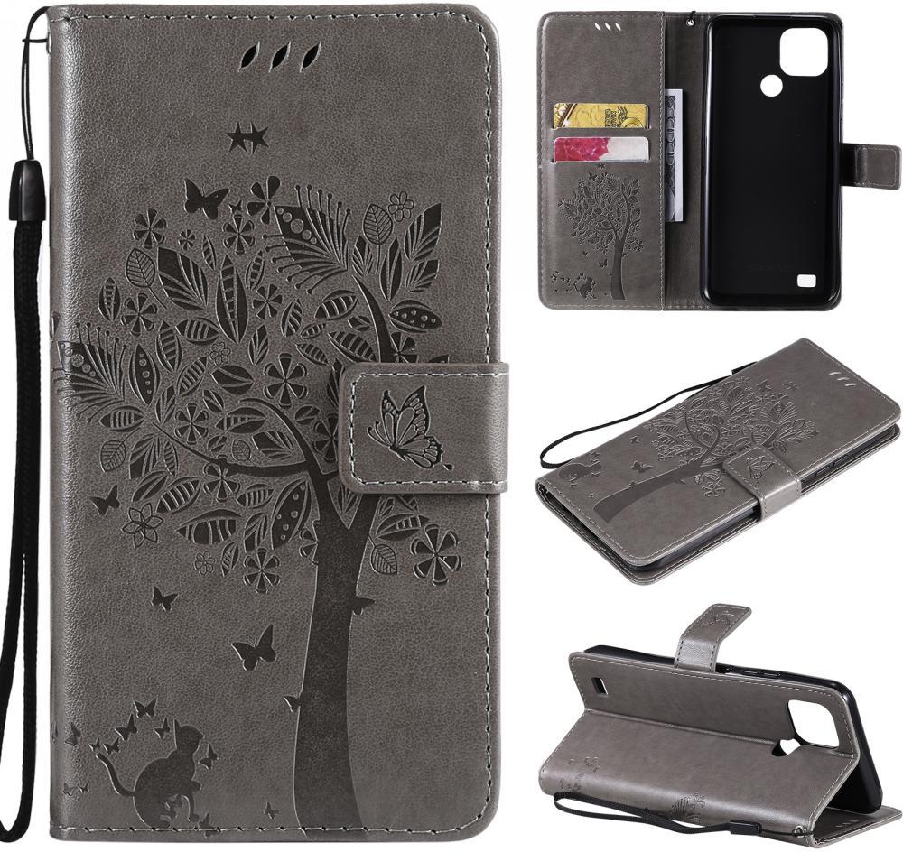 Чехол книжка Realme C21 (чехол кот и дерево) Grey (30371-33)