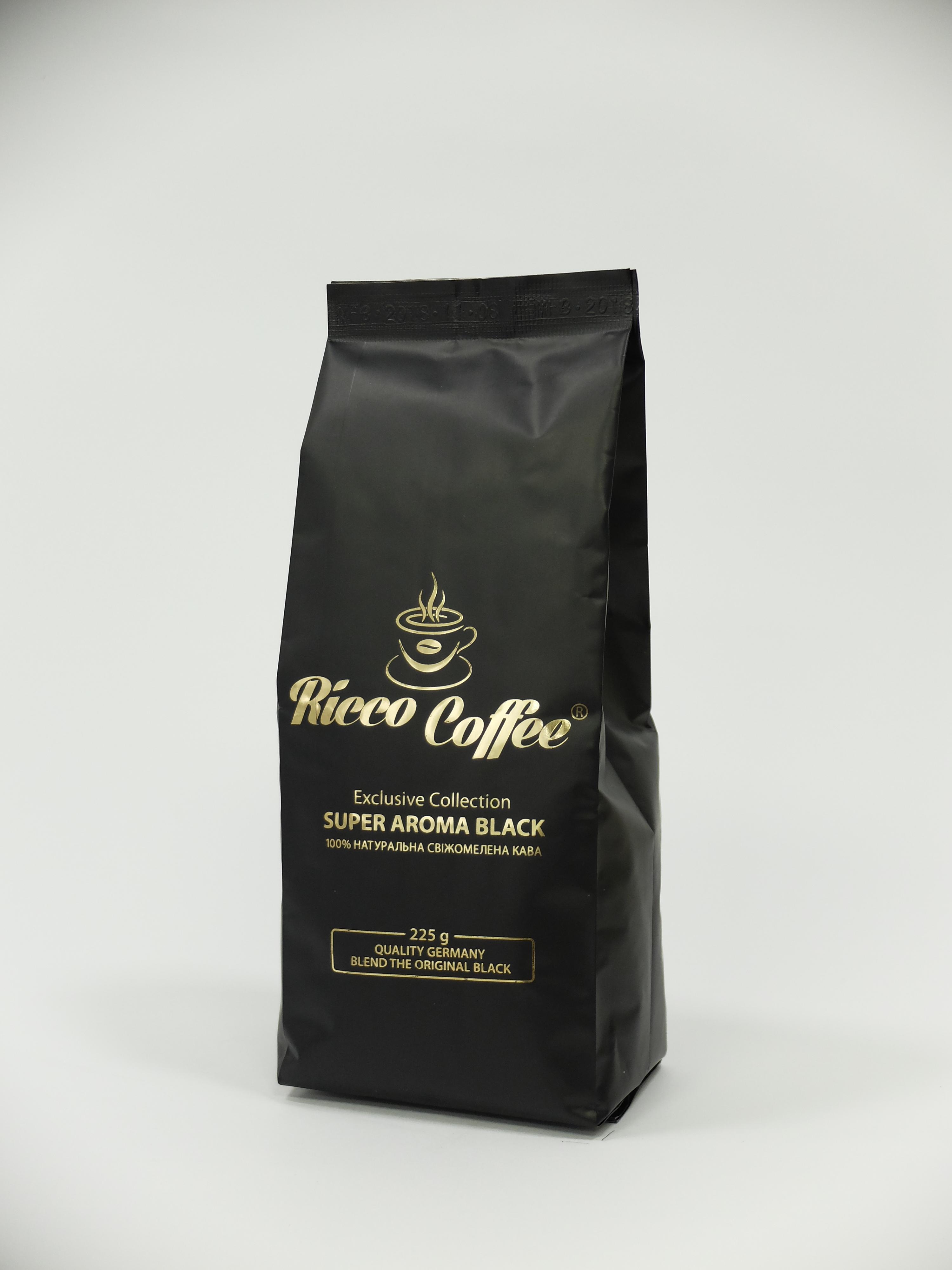 Кава мелена Ricco Coffee Super Aroma Black 225 г Чорний - фото 1