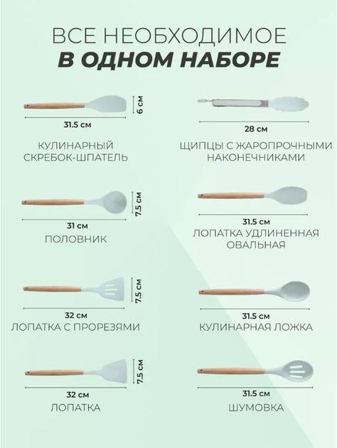 Набір кухонних аксесуарів Kitchen Set силіконові з підставкою 19 пр. Бірюзовий (BLK-18) - фото 8