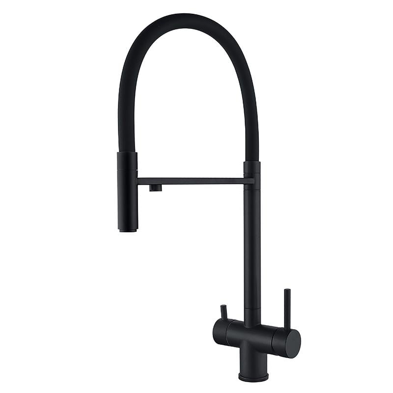 Смеситель для кухни Zerix KIT-021 Graphite Reflector с гибким изливом на две водыс нержавеющей стали