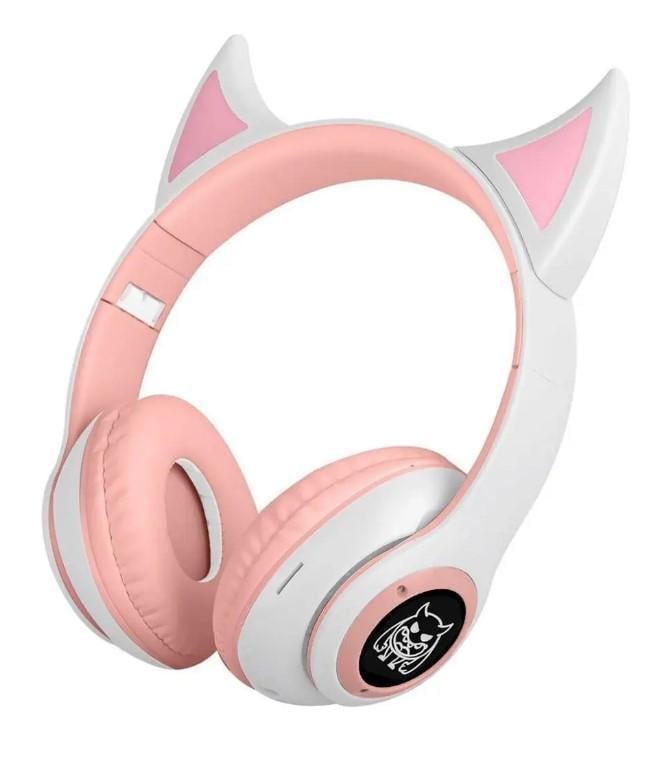 Наушники STN-25 с ушками и подсветкой беспроводные Розовый (2104618665)