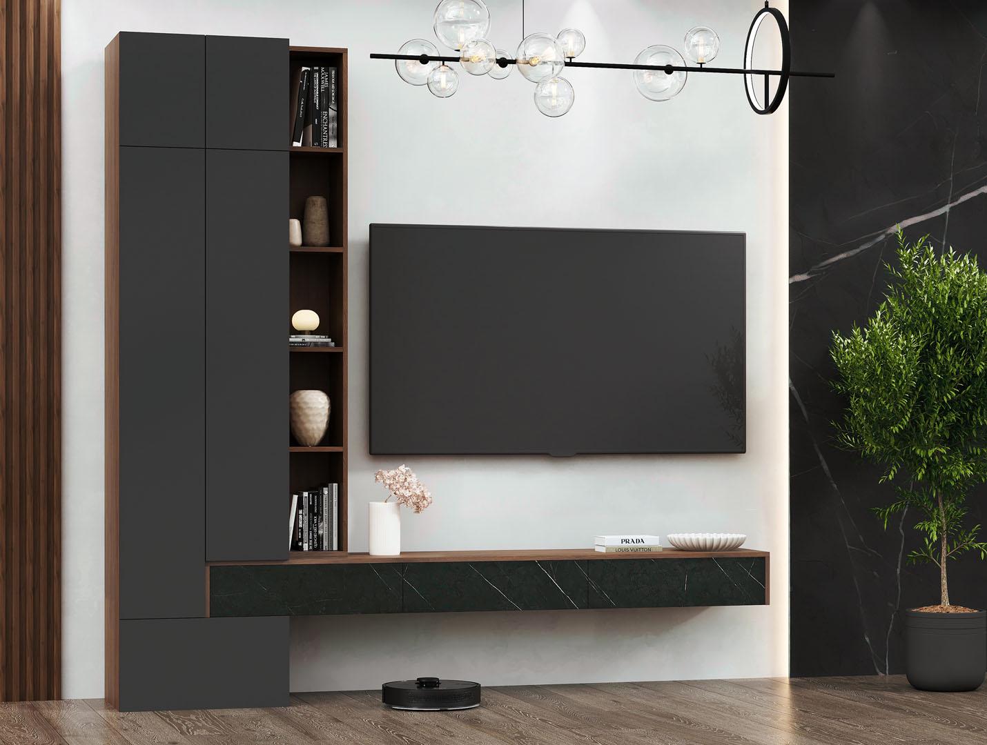 Стенка в гостиную комплект Світ Меблів Дакота Орех Ницца /Графит/Серый камень Стенка в гостиную комплект Світ Меблів Дакота Орех Ницца /Графит/Серый камень