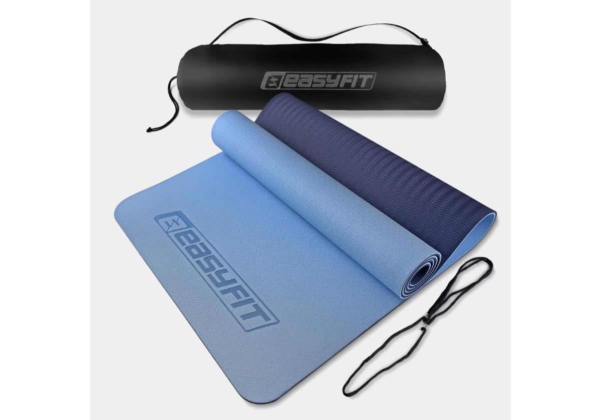 Коврик для йоги и фитнеса EasyFit TPE/TC двухслойный с чехлом 6 мм Голубой/Синий (EF-1924-LBBL)